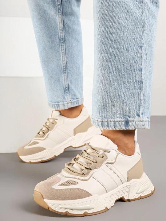 Zdjęcie produktu Ciemnobeżowe Sneakersy w Streetwearowym Stylu z Ozdobnymi Przeszyciami Isallena Seastar Beżowy