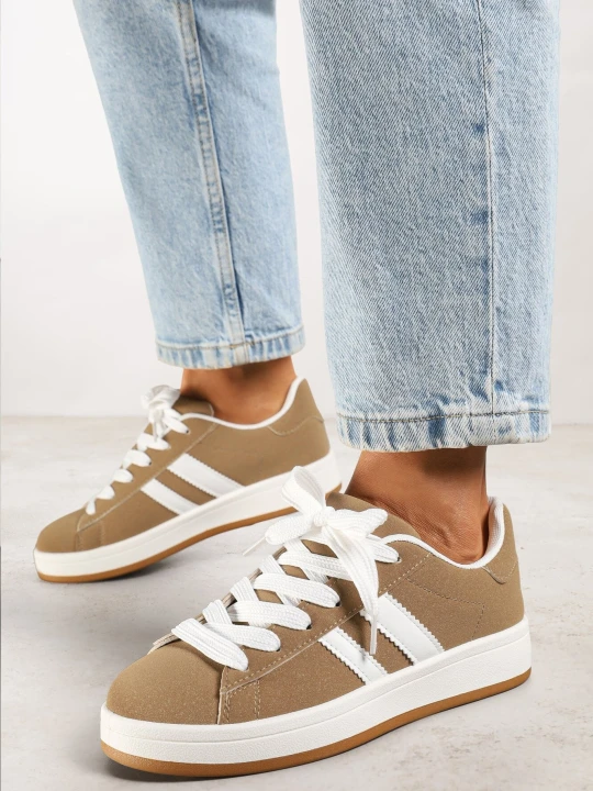 Zdjęcie produktu Ciemnobeżowe Sneakersy z Dwoma Paskami Galtewi Sport Beżowy