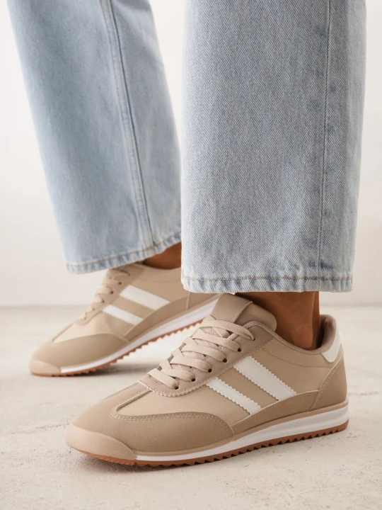 Zdjęcie produktu Ciemnobeżowe Sneakersy z Geometrycznym Motywem Jannata Mulanka Beżowy
