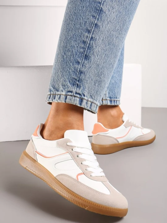 Zdjęcie produktu Ciemnobeżowe Sneakersy z Krótką Cholewka z Przeszyciami Wilnlow Beżowy