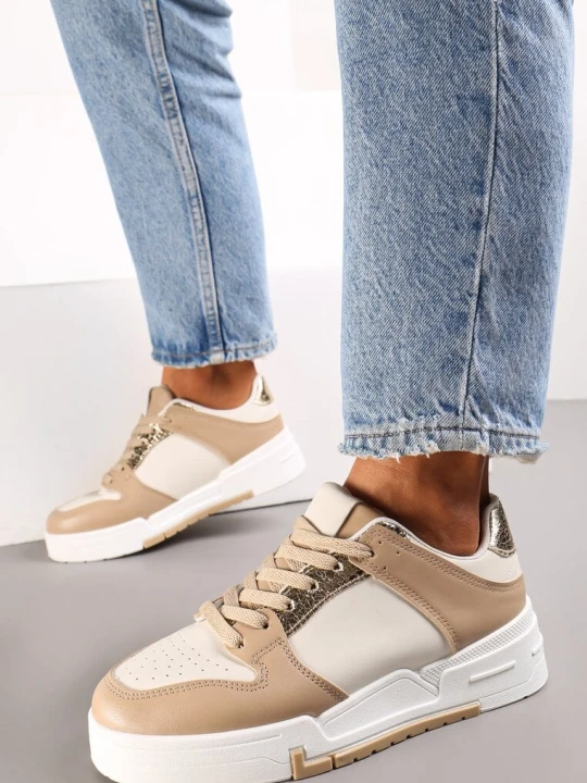 Zdjęcie produktu Ciemnobeżowe Sneakersy z Ozdobnymi Wstawkami Jeffeed Beżowy