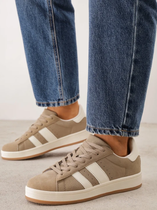 Zdjęcie produktu Ciemnobeżowe Sneakersy z Paskami po Bokach Zefirau Gowin Beżowy