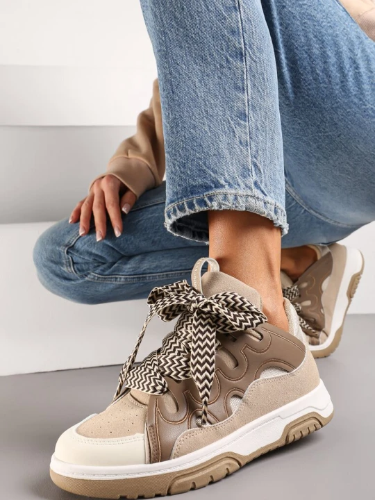 Zdjęcie produktu Ciemnobeżowe Sneakersy z Szerokimi Sznurówkami Nolita Beżowy