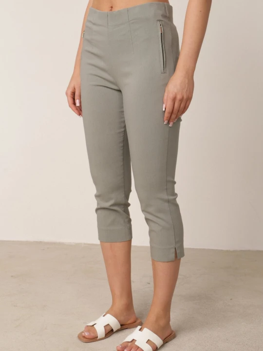 Zdjęcie produktu Jasnozielone Spodnie o Długości 3/4 z Elastyczną Gumką w Pasie i Wiązaniem Cidasara New Fashion Zielony
