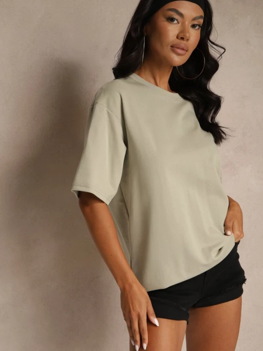 Zdjęcie produktu Ciemnobeżowy Basicowy T-shirt z Bawełny Meranissea M&d Fashion