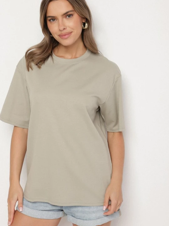 Zdjęcie produktu Ciemnobeżowy Bawełniany Klasyczny T-shirt Merovira M&d Fashion