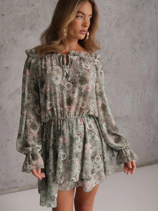 Zdjęcie produktu Jasnozielony Kombinezon Casual w Kwiaty w Eterycznym Stylu z Falbankami Antedeia Jumelle