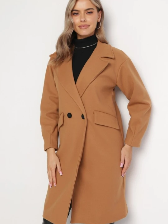 Zdjęcie produktu Ciemnobeżowy Płaszcz Dwurzędowy Długi Swane Tricot Station Brązowy