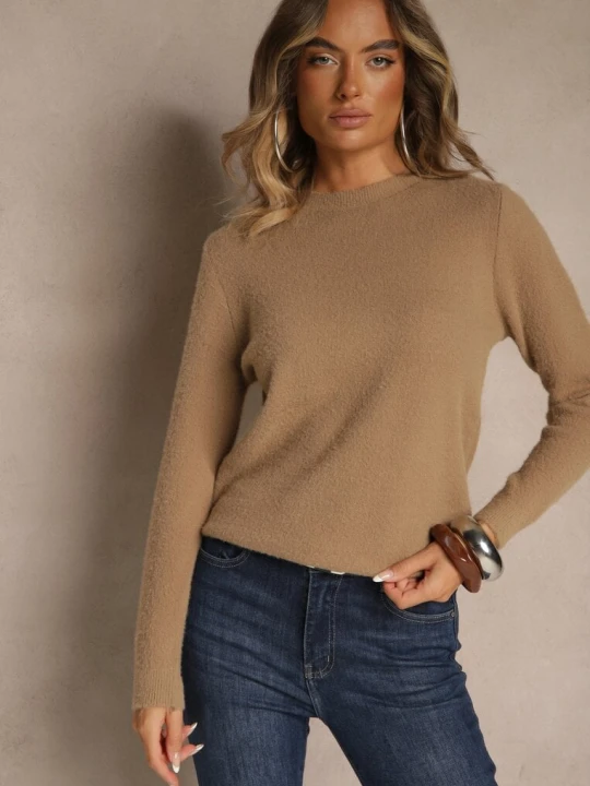 Zdjęcie produktu Ciemnobeżowy Sweter z Wełną ze Ściągaczami Furrive J&x