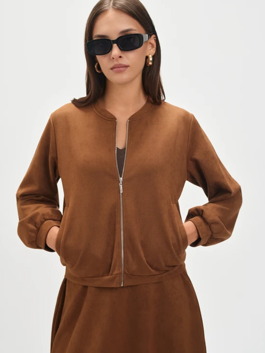 Zdjęcie produktu Ciemnobeżowy żakiet w stylu bomber TOP SECRET
