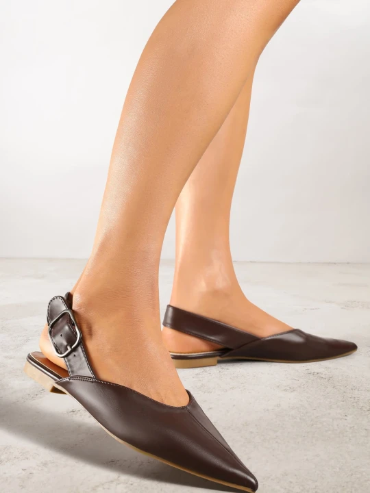Zdjęcie produktu Ciemnobrązowe Sandały Vices Slingback z Paskiem ze Sprzączką Nirarine Brązowy