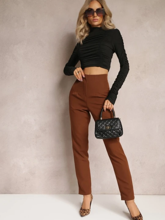 Zdjęcie produktu Ciemnobrązowe Spodnie Cygaretki High Waist Molfi New Collection Brązowy