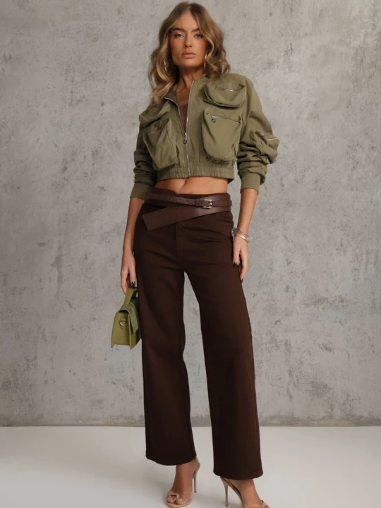 Zdjęcie produktu Ciemnobrązowe Szerokie Jeansy High Waist z Bawełny Physossia Hello Miss Brązowy