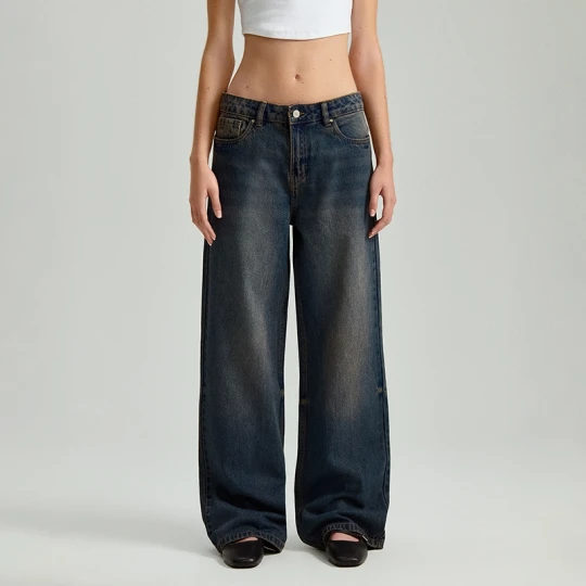 Zdjęcie produktu Ciemnogranatowe jeansy wide leg mid waist House indigo jeans