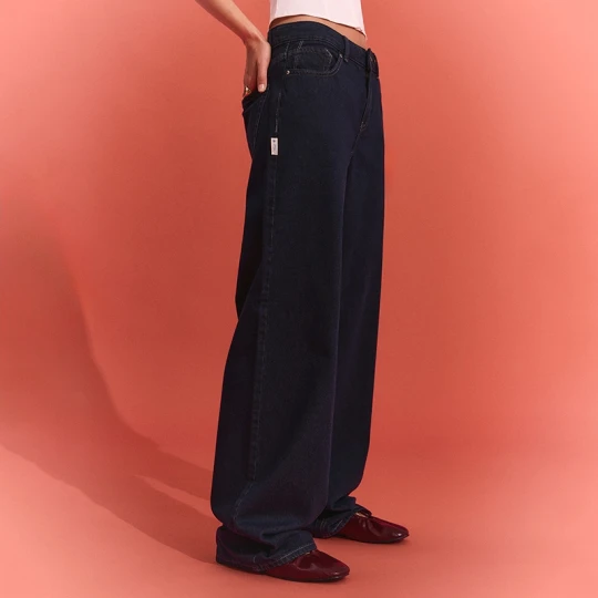 Zdjęcie produktu Ciemnogranatowe jeansy wide leg z niskim stanem House brązowy