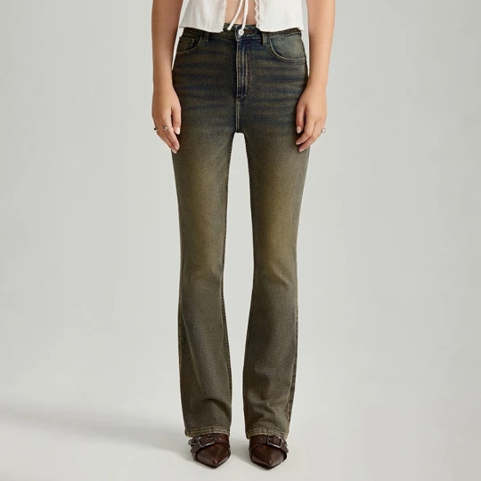 Zdjęcie produktu Ciemnoniebieskie jeansy dzwony bootcut z wysokim stanem House indigo jeans