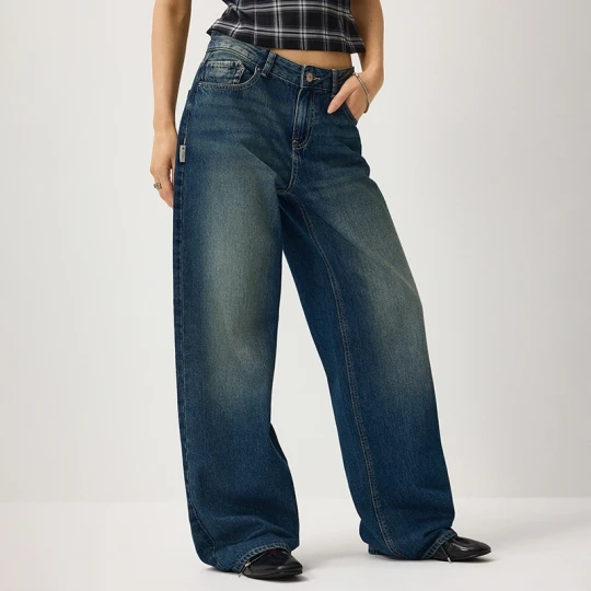 Zdjęcie produktu Ciemnoniebieskie jeansy wide leg z niskim stanem House indigo jeans
