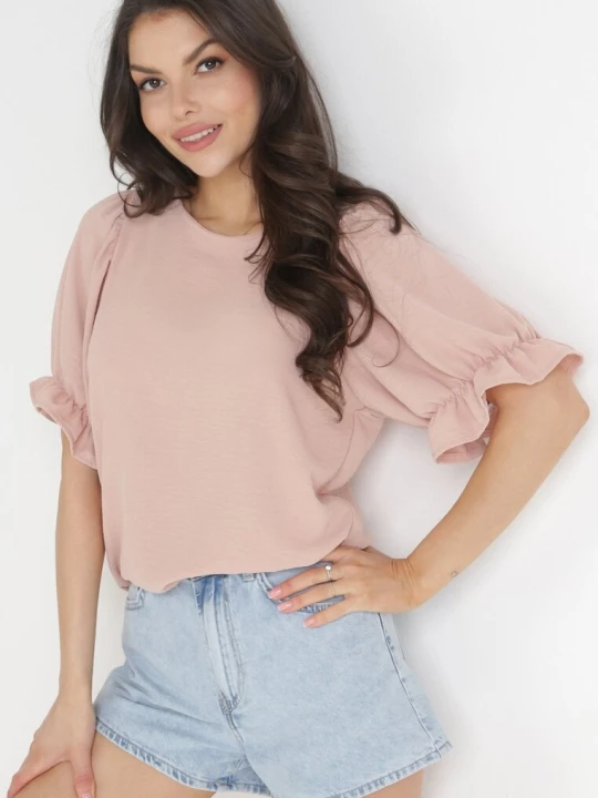 Zdjęcie produktu Ciemnoróżowa Bluzka z Krótkimi Bufiastymi Rękawami Harlen Lily Rose Różowy