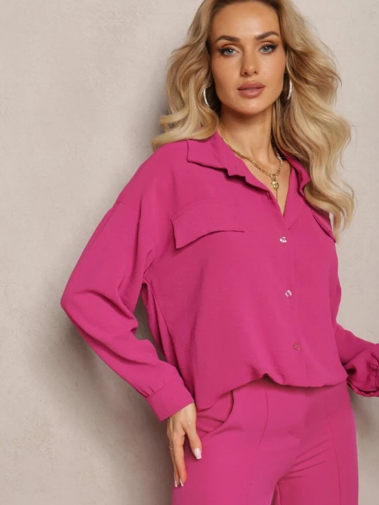 Zdjęcie produktu Ciemnoróżowa Koszula z Guzikami i Imitacją Kieszeni Yousra Lily Rose Różowy