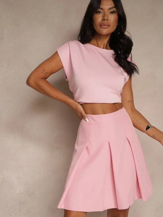 Zdjęcie produktu Ciemnoróżowa Plisowana Spódnica High Waist o Rozkloszowanym Kroju Redilsa Lily Rose Różowy