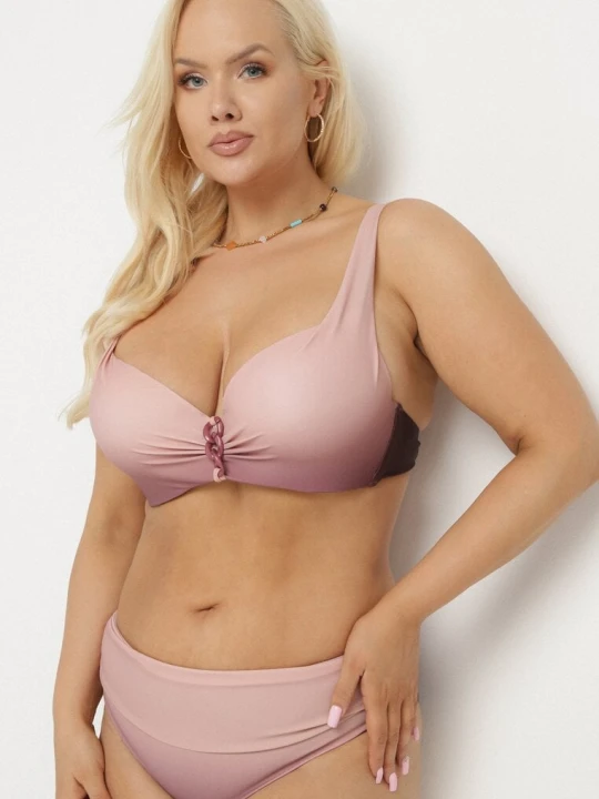 Zdjęcie produktu Ciemnoróżowe Bikini Majtki Figi i Biustonosz z Ozdobnym Marszczeniem Linaronia Swest Różowy