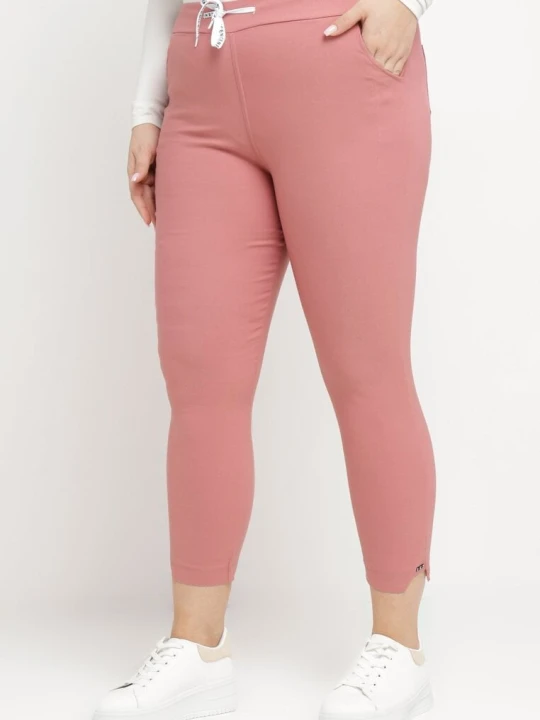 Zdjęcie produktu Ciemnoróżowe Spodnie High Waist z Troczkiem w Pasie Istmena Queene Różowy