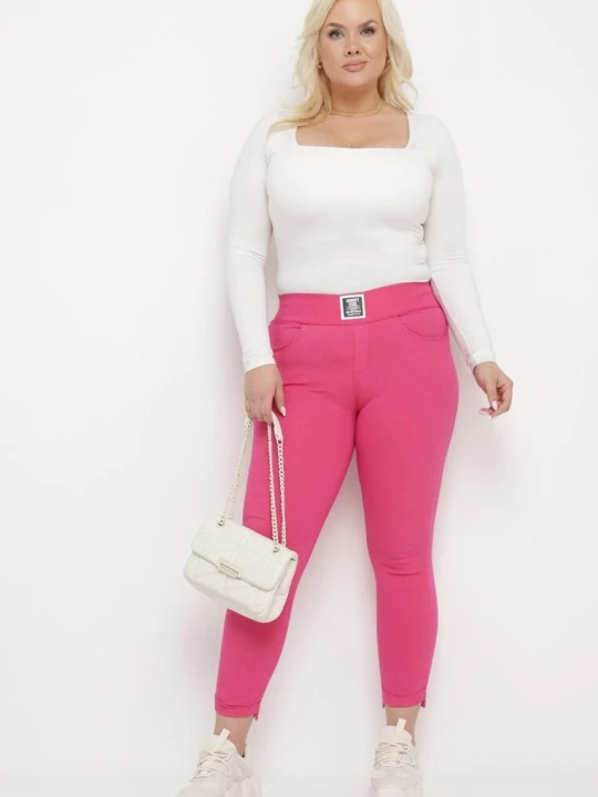 Zdjęcie produktu Ciemnoróżowe Spodnie Skinny z Kieszeniami Afrina Queene Różowy