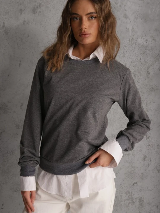 Zdjęcie produktu Ciemnoszara Casualowa Bluza z Bawełną Akko J.style Szary