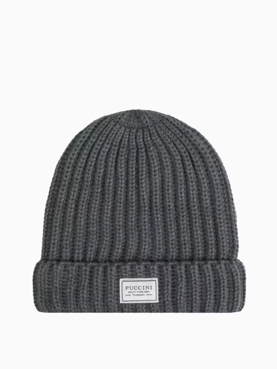 Zdjęcie produktu Ciemnoszara czapka beanie z grubym warkoczowym splotem Puccini