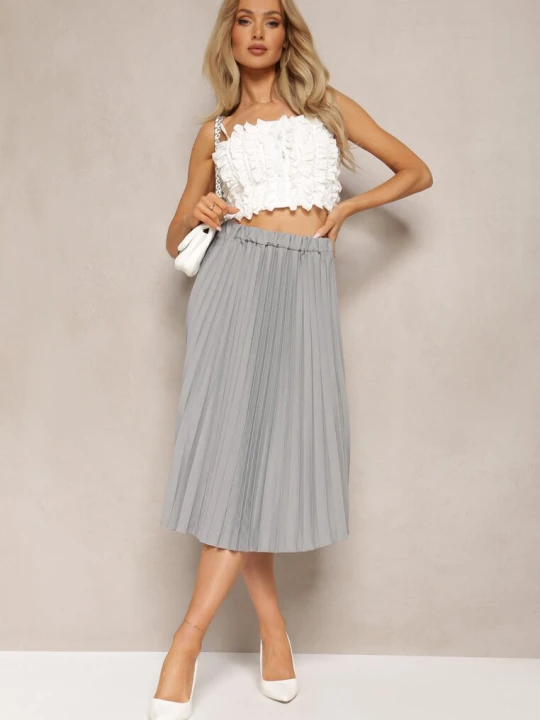 Zdjęcie produktu Ciemnoszara Spódnica Midi z Plisami High Waist Jasmira Szary