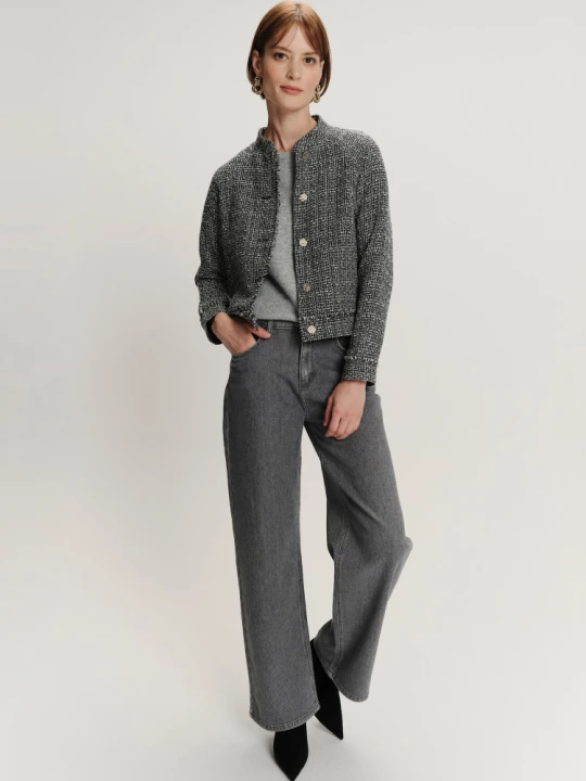 Zdjęcie produktu Ciemnoszare spodnie jeansowe wide leg Greenpoint szary