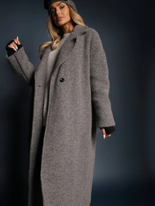 Zdjęcie produktu Ciemnoszary Długi Płaszcz Jednorzędowy o Kroju Oversize Vlekoma Tricot Station