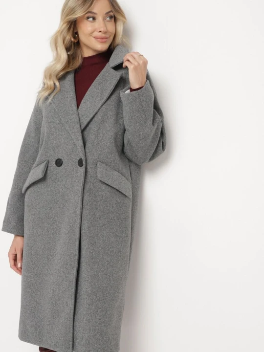 Zdjęcie produktu Ciemnoszary Płaszcz Dwurzędowy Długi Swane Tricot Station