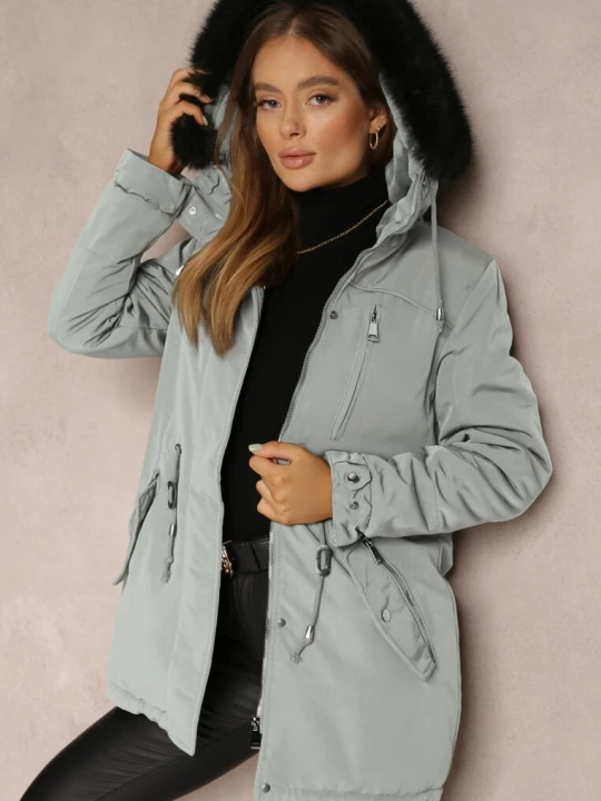 Zdjęcie produktu Ciemnozielona Kurtka Parka z Kapturem z Futerkiem Jossie H&s Zielony