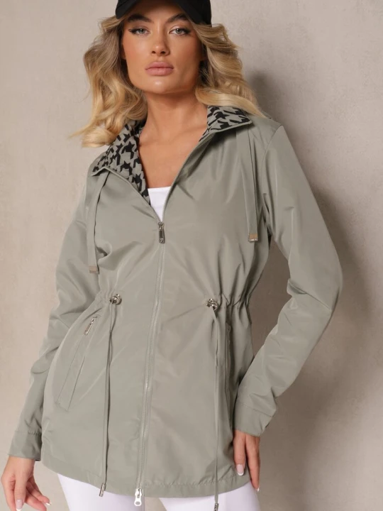 Zdjęcie produktu Ciemnozielona Kurtka w Stylu Parki ze Ściągaczem w Talii Arivienne J.style Zielony