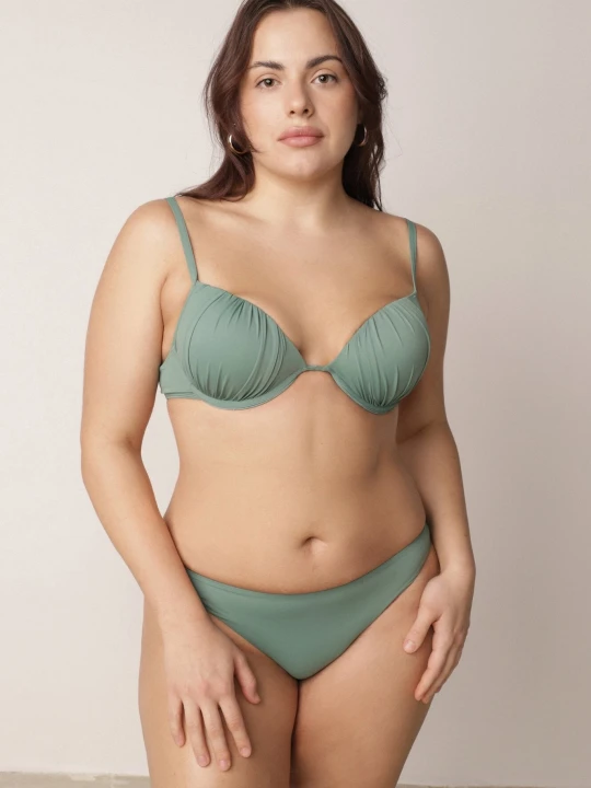 Zdjęcie produktu Ciemnozielone Bikini Marszczony Biustonosz i Klasyczne Majtki Figi Mhyrera Swest Zielony