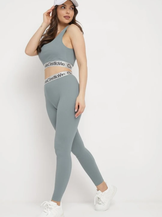 Zdjęcie produktu Ciemnozielone Elastyczne Legginsy z Szeroką Gumą w Pasie Rindama Elsa.m By May Zielony