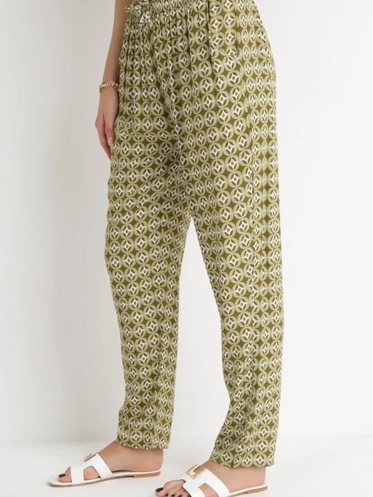 Zdjęcie produktu Ciemnozielone Spodnie z Wiskozy w Geometryczny Print Daleoli J.stars Zielony