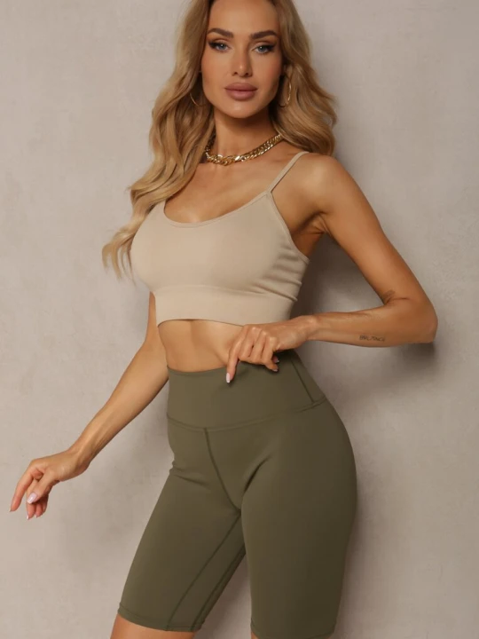 Zdjęcie produktu Ciemnozielone Szorty Kolarki High Waist z Elastycznego Materiału Nanestia Queene Zielony