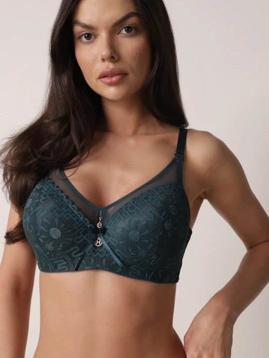 Zdjęcie produktu Ciemnozielony Biustonosz z Koronką i Transparentną Wstawką Heliphine Love Magnolia