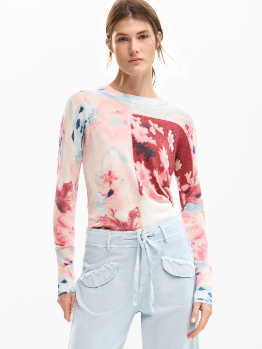 Zdjęcie produktu Cienki dzianinowy sweter collage Desigual czerwony