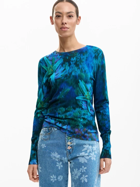 Zdjęcie produktu cienki sweter ogród kwiaty Desigual zielony