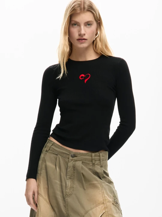 Zdjęcie produktu cienki sweter w serca Desigual czarny