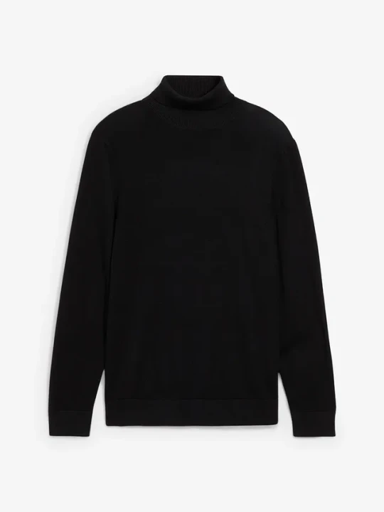 Zdjęcie produktu Cienki sweter z golfem z domieszką wełny merino, slim fit BonPrix czarny
