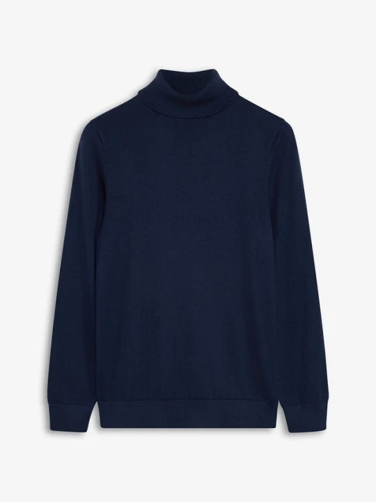 Zdjęcie produktu Cienki sweter z golfem z domieszką wełny merino, slim fit BonPrix niebieski