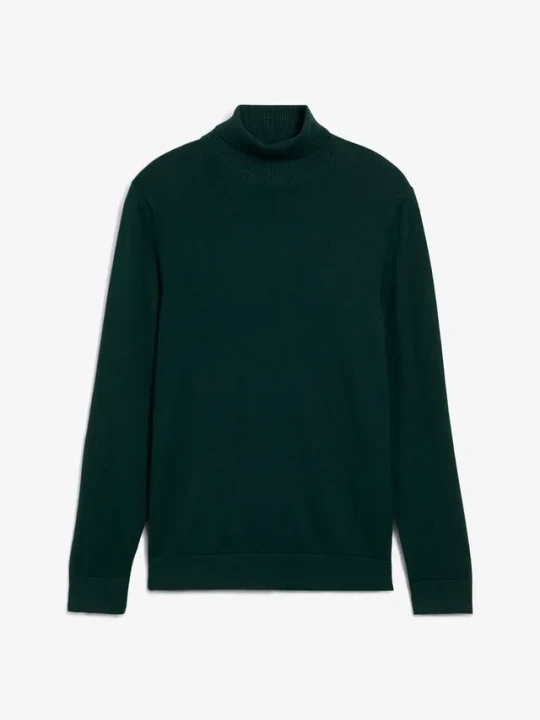 Zdjęcie produktu Cienki sweter z golfem z domieszką wełny merino, slim fit BonPrix zielony
