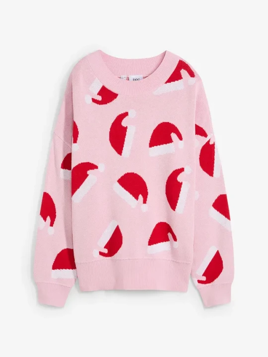 Zdjęcie produktu Cienki sweter z okrągłym dekoltem, oversize BonPrix różowy