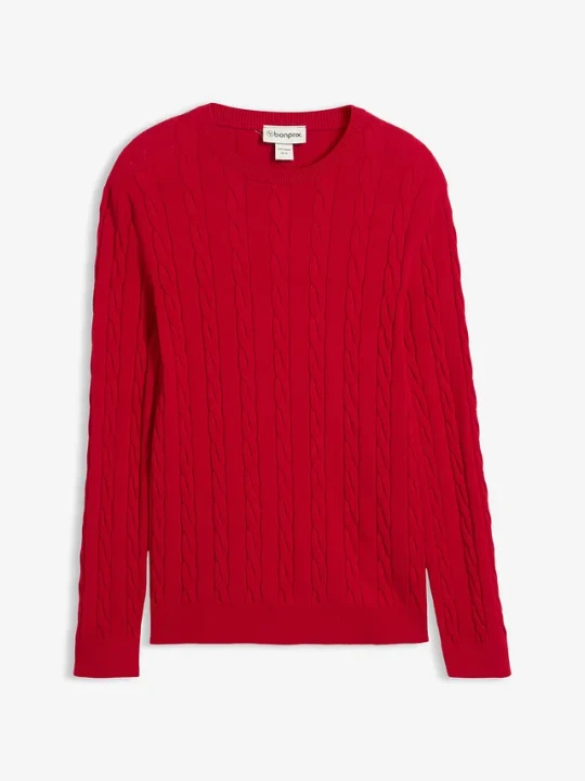 Zdjęcie produktu Cienki sweter ze wzorem w warkocze, slim fit BonPrix czerwony