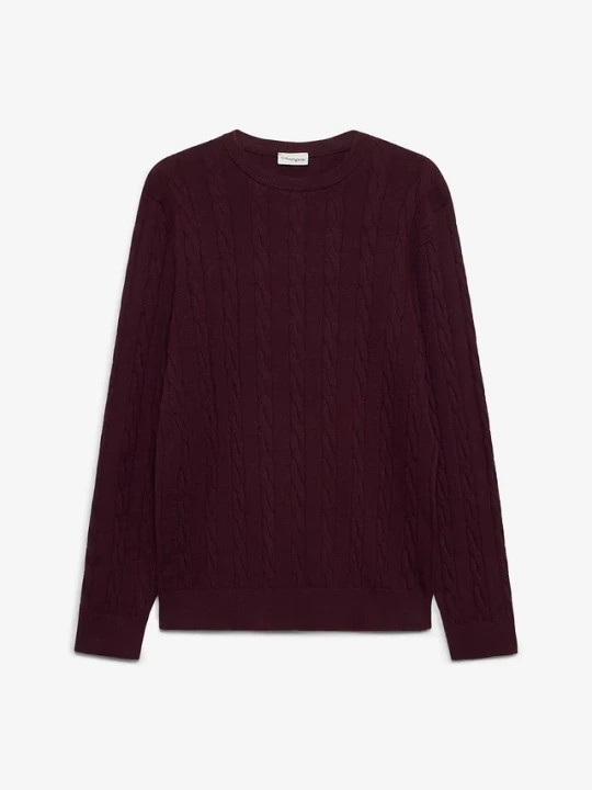 Zdjęcie produktu Cienki sweter ze wzorem w warkocze, slim fit BonPrix czerwony