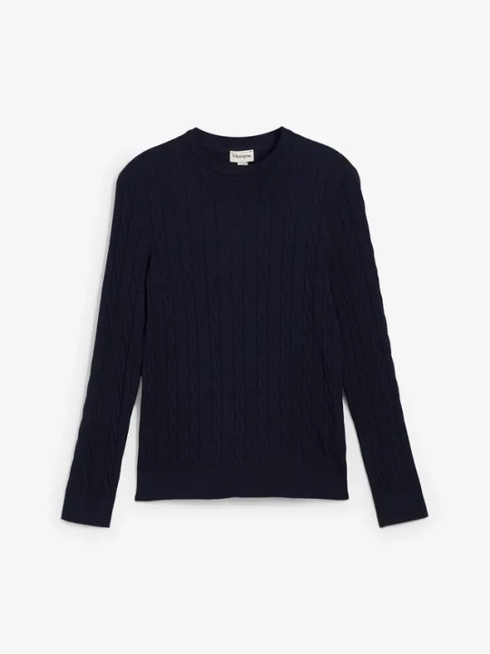 Zdjęcie produktu Cienki sweter ze wzorem w warkocze, slim fit BonPrix niebieski